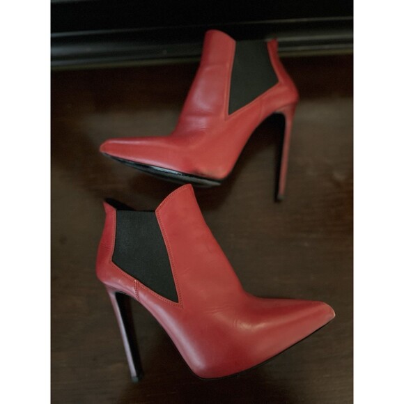 Saint Laurent Zoe Smooth Red Leather Pull On Stiletto Boot Size 34 1/2 - Picture 4 of 10